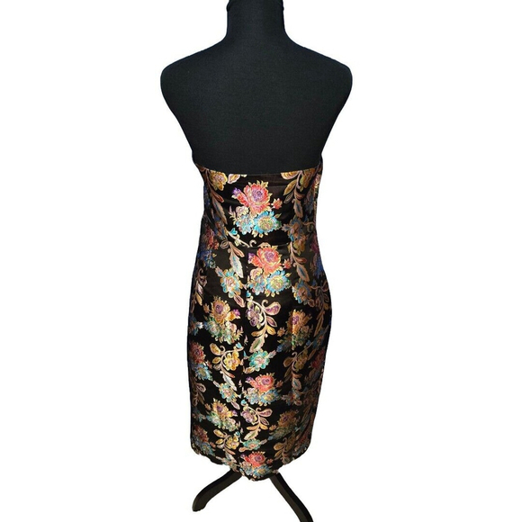 Olia Metallic Jacquard Strapless Floral Midi Dress XS NWT Black Holiday Party - Picture 3 of 8